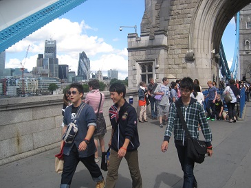 Walking across the Tower Bridge.JPG